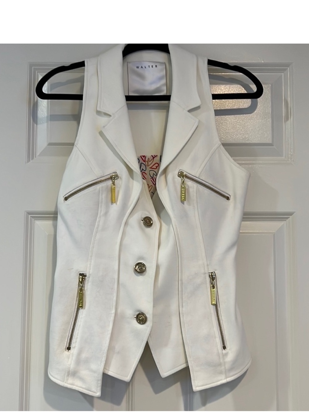 Walter - White Sleeveless Vest with Gold Zipper Accents
